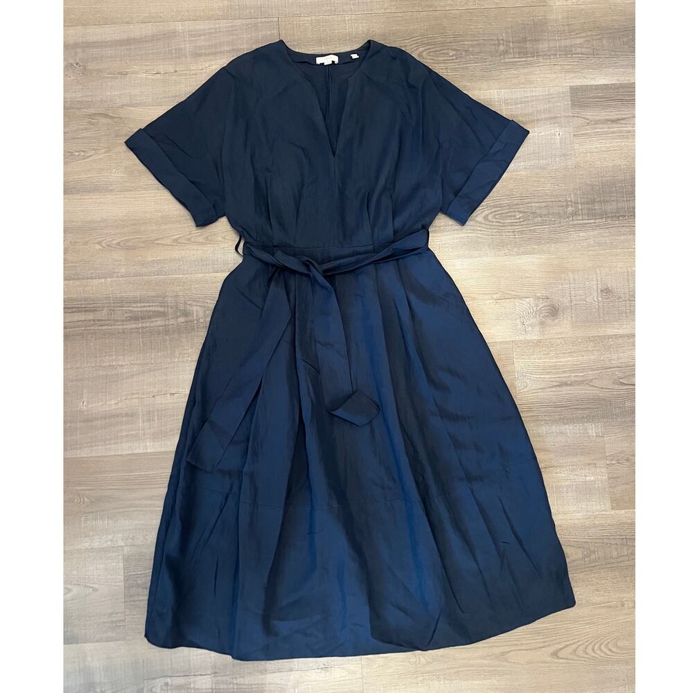 Vince Navy V-neck Belted Midi Dress